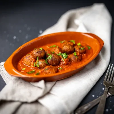 Spanske vegetarboller i tomatsaus