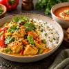Kyllingkarri med ris og suppe – lunsjtilbudJapansk kyllingkarris med ris og suppe